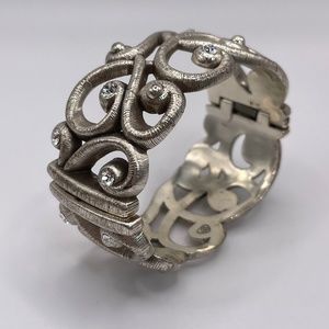 Brighton Signed Silver Scrolling Hinged Clamper Bangle